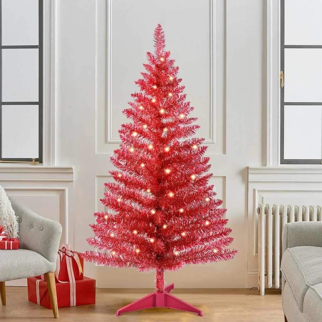 4ft Pink Christmas Tree Table Mini Artificial Tree with 50 Lights Sturdy Stand