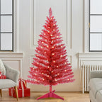 4ft Pink Christmas Tree Table Mini Artificial Tree with 50 Lights Sturdy Stand