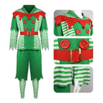 Men Elf Costume Christmas Party Oufit Green Tops Pants Hats and Shoes Full Set