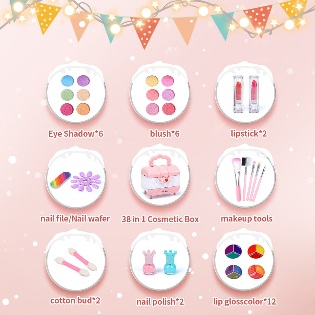 Kids Makeup Set Washable Safe Set Multi-Layer Pink Foldable Storage Box Holiday Gift