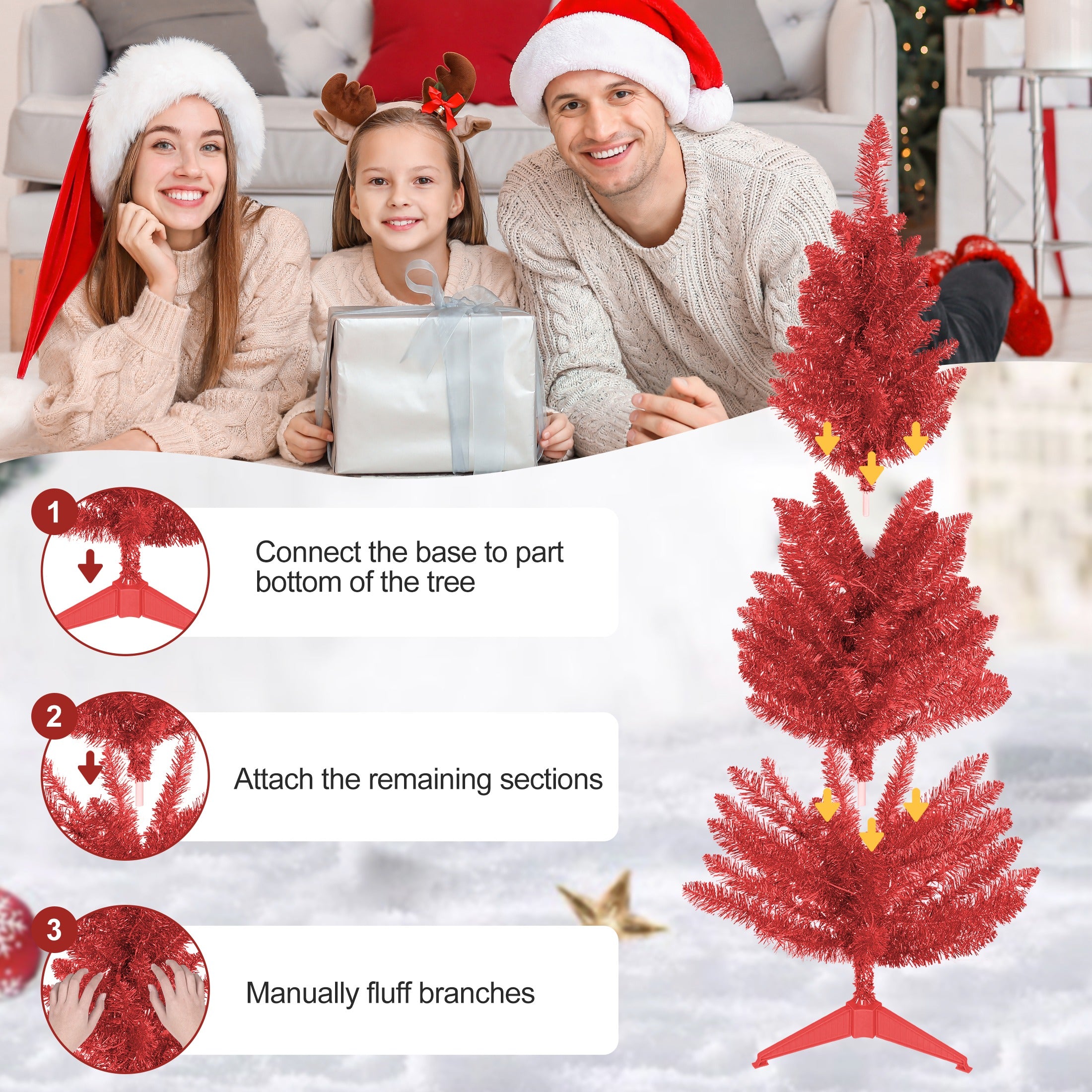 4ft Pink Christmas Tree Table Mini Artificial Tree with 50 Lights Sturdy Stand