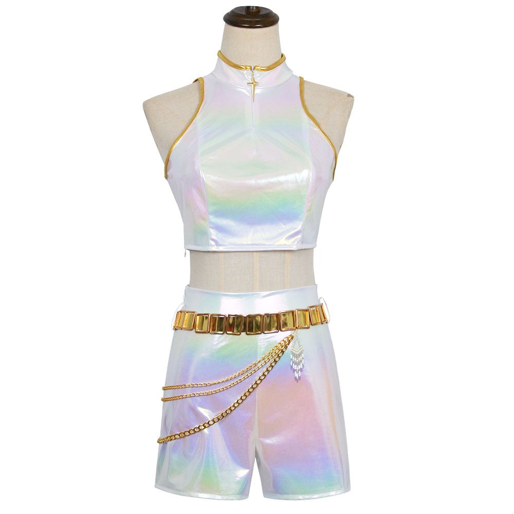 Stage Star Dance Costume White Performance Pop Star Cosplay Outfit Full Set