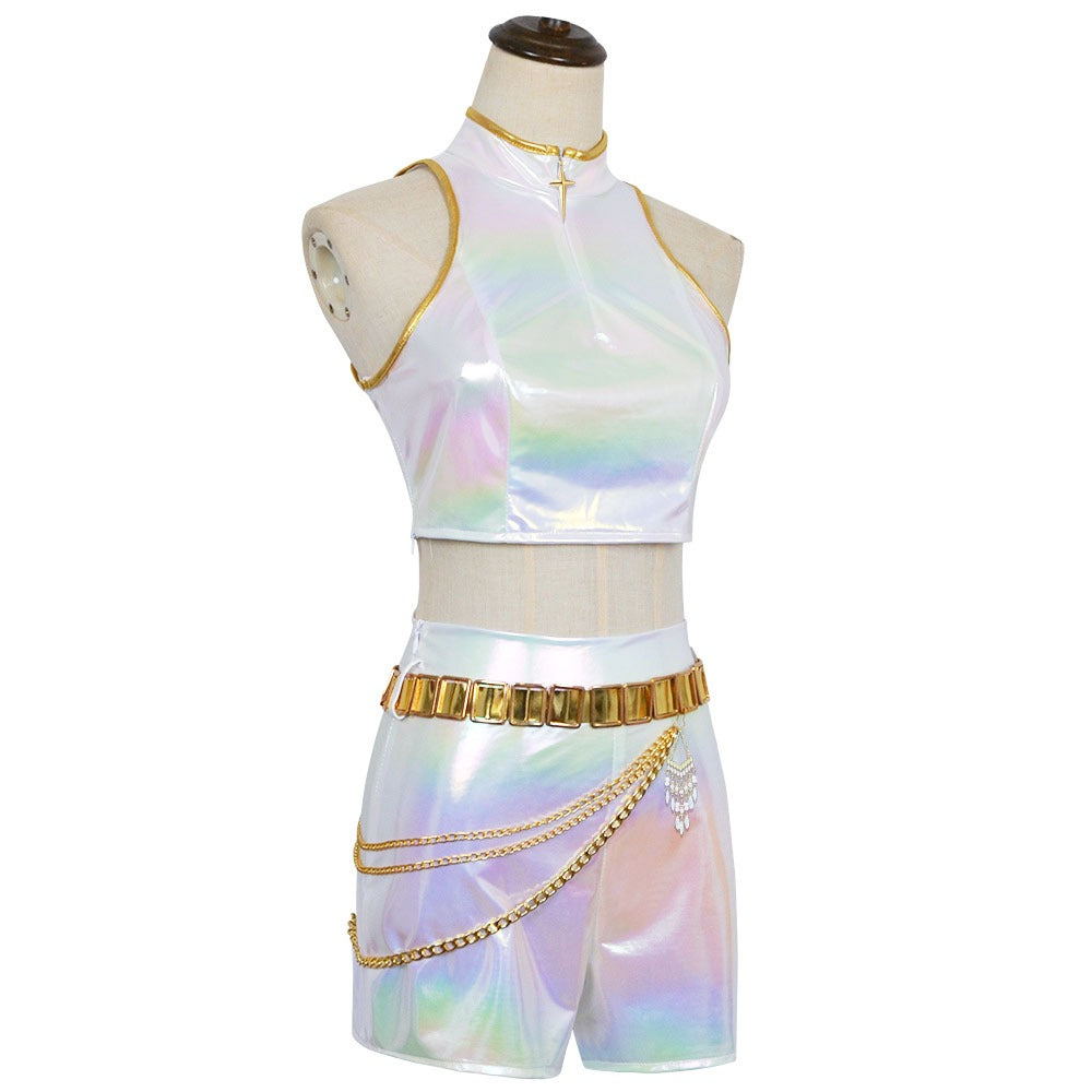 Stage Star Dance Costume White Performance Pop Star Cosplay Outfit Full Set