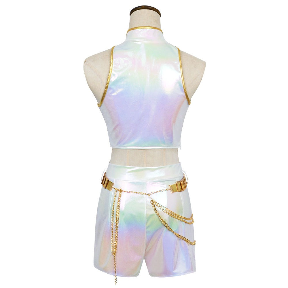 Stage Star Dance Costume White Performance Pop Star Cosplay Outfit Full Set