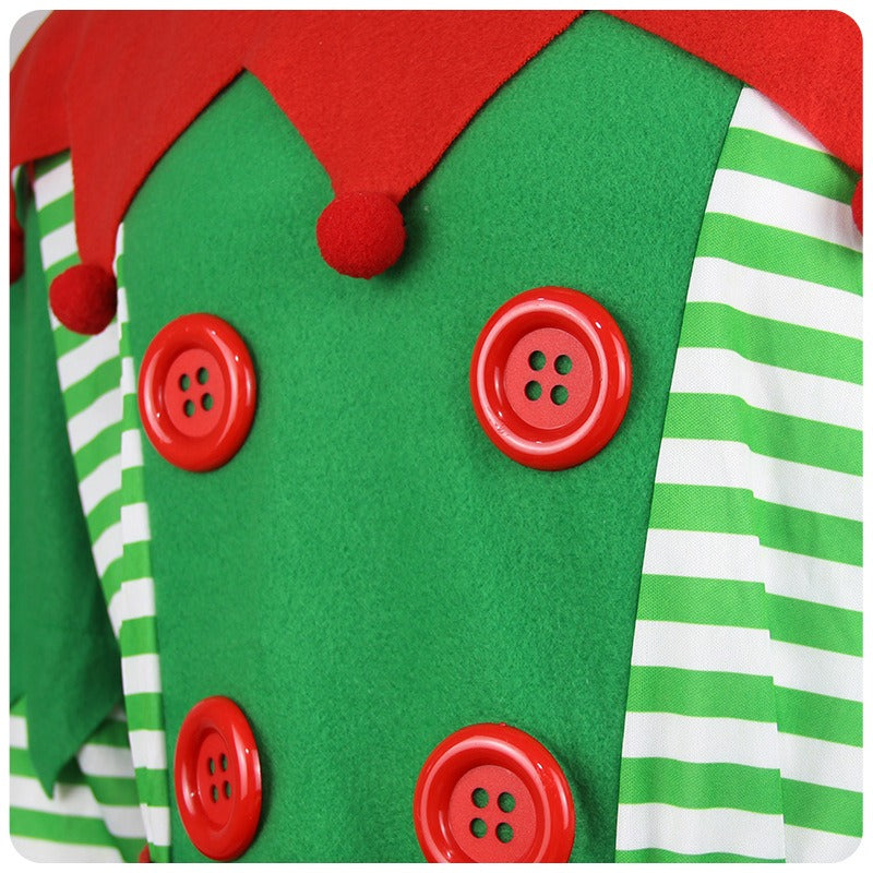 Men Elf Costume Christmas Party Oufit Green Tops Pants Hats and Shoes Full Set