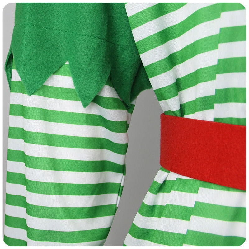 Men Elf Costume Christmas Party Oufit Green Tops Pants Hats and Shoes Full Set