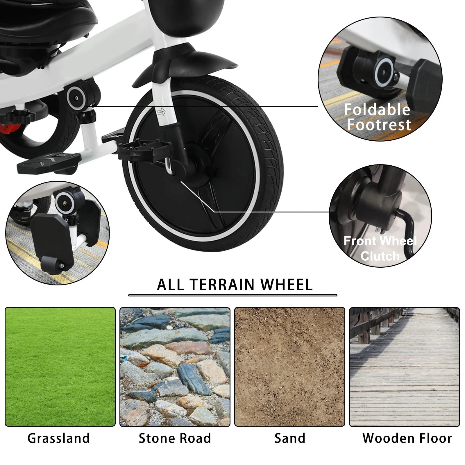 6in1 Folding Baby Tricycle Adjustable Parent Handle Stroller with Removable Canopy Push Car