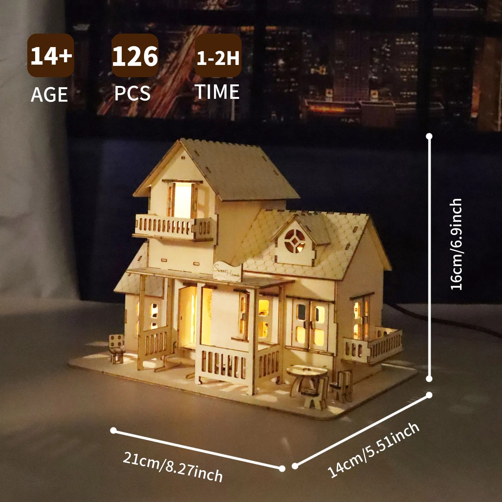 3D Wooden Puzzle Set Music Box with Light DIY Craft Kit Holiday Gifts