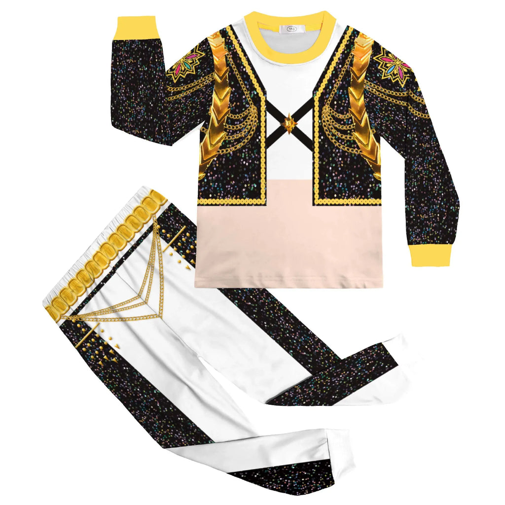 Girls Nightwear Costume Pop Star Golden Pajamas Shirt and Pants 2 Pieces Suit