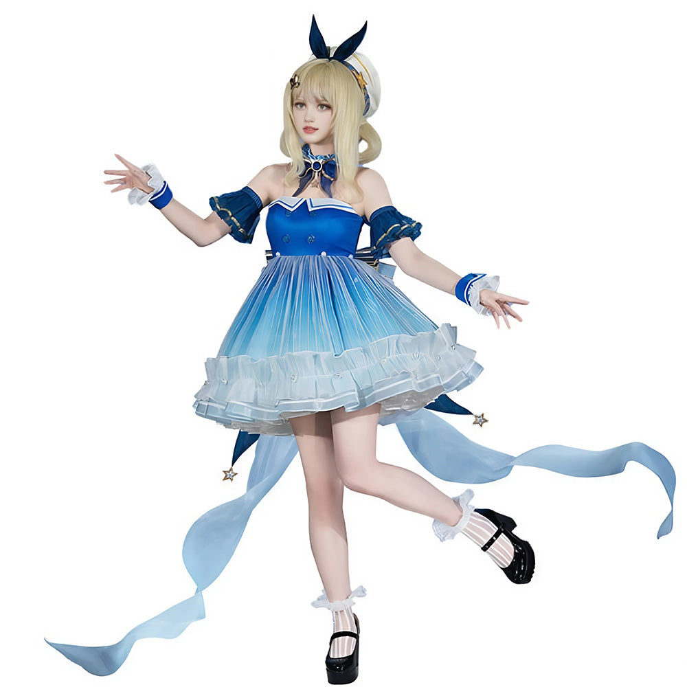 Teens Bubbly Voyage Outfit Blue Starlit Gown with Tail for Game Player