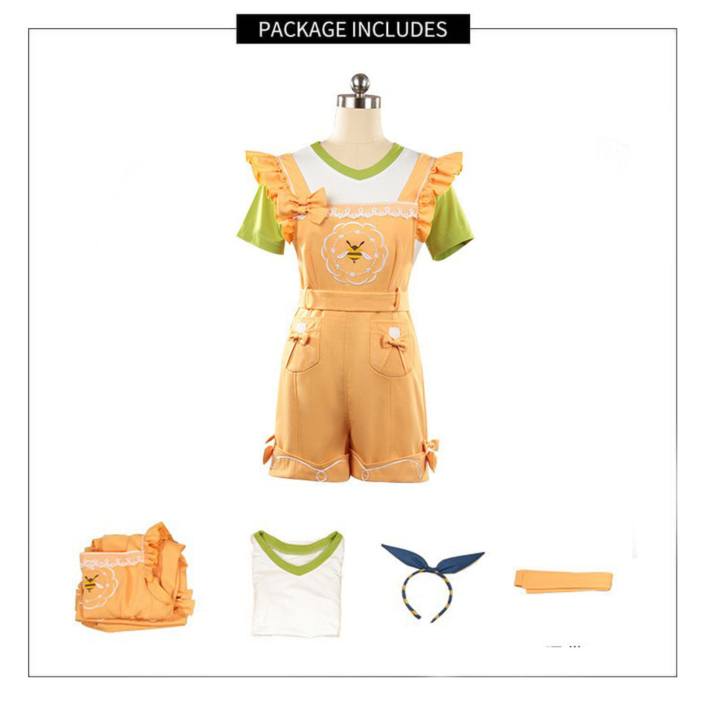 Adult Yellow Short-sleeved Overalls T-shirt Suspender Shorts Suit for Daily Wear