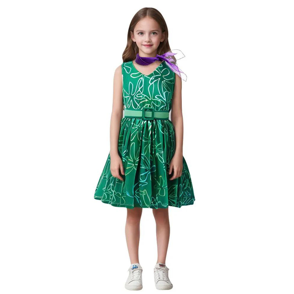 Kids Inside Movie Disgust Costume Girls Printing Disgust Dress with Scarf Birthday Halloween Costume