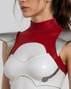 Female White and Red Superhero Uniform Alien Warrior Battle Suit for Comic Con Exhibition