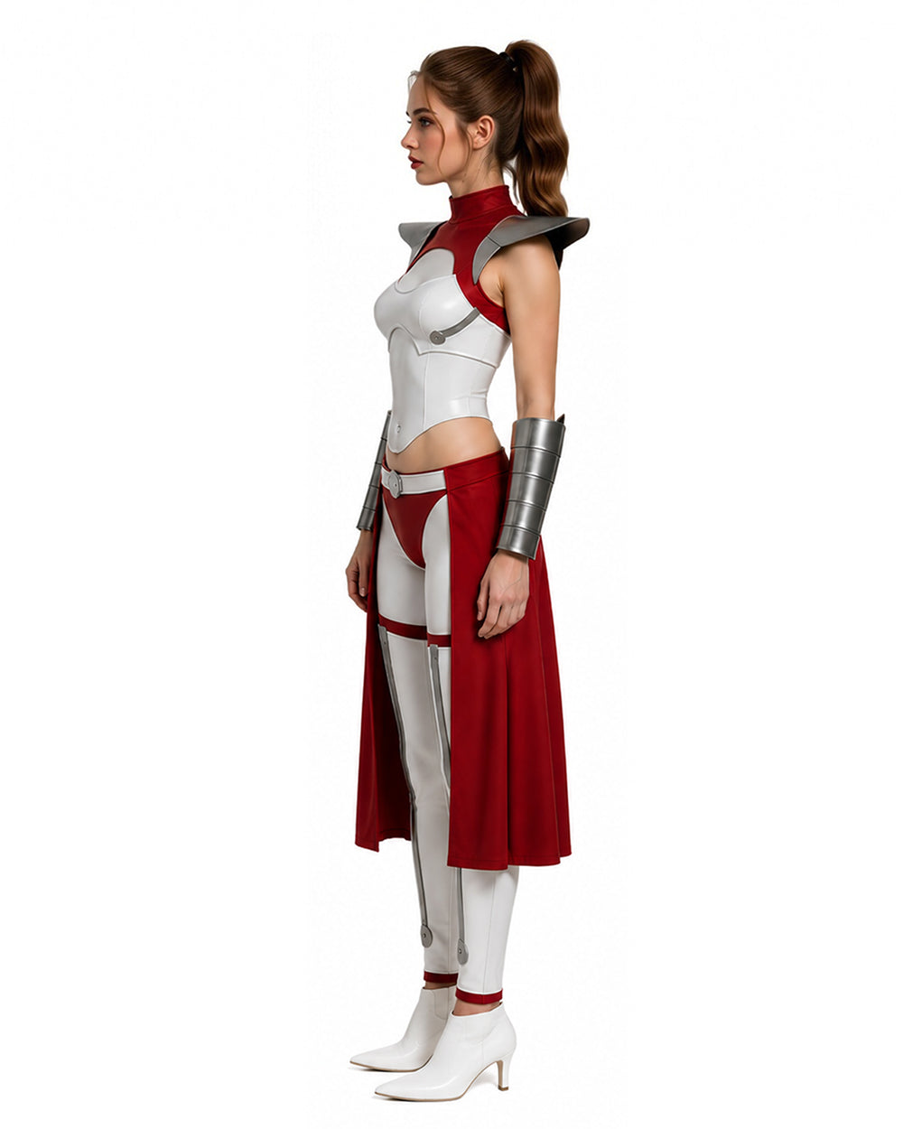 Female White and Red Superhero Uniform Alien Warrior Battle Suit for Comic Con Exhibition