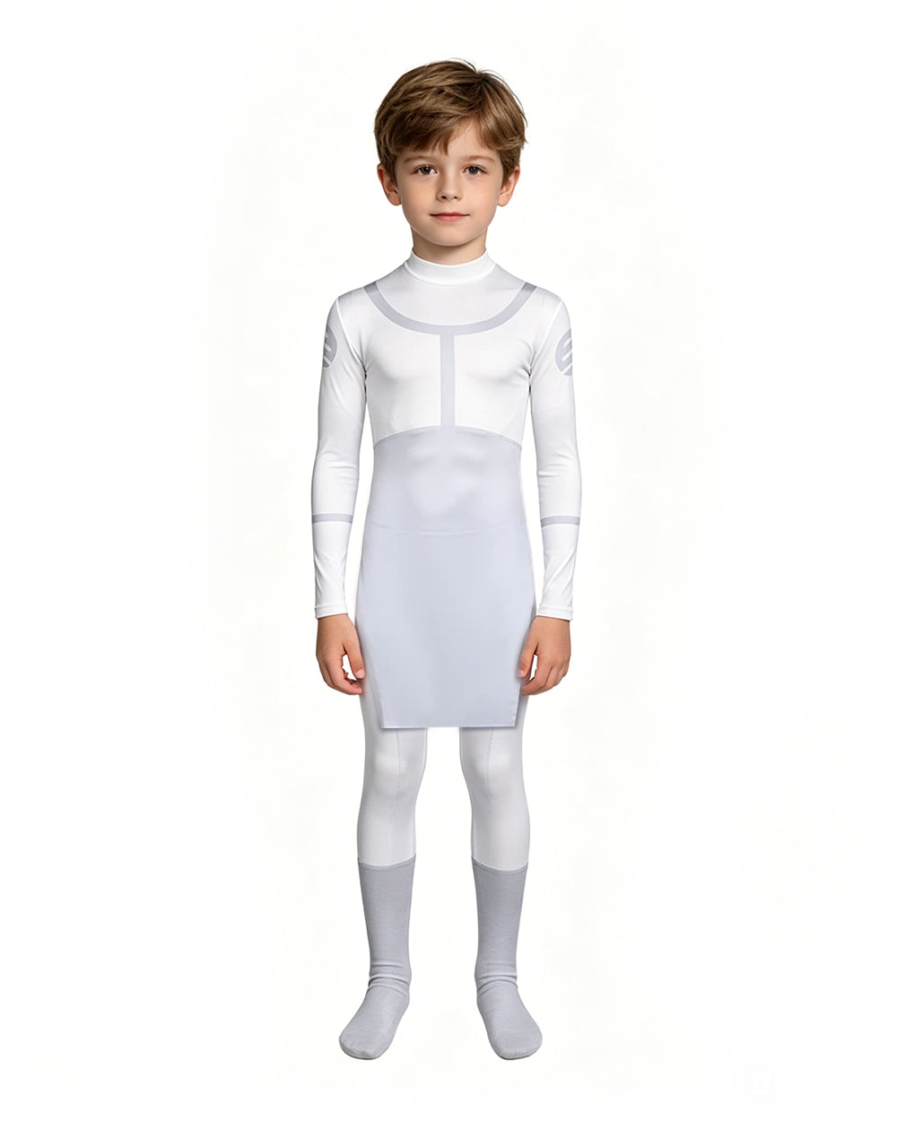 Viltrumite White Uniform Superhero Cosplay Tunic with Footed Tights for Halloween and Cosplay Events