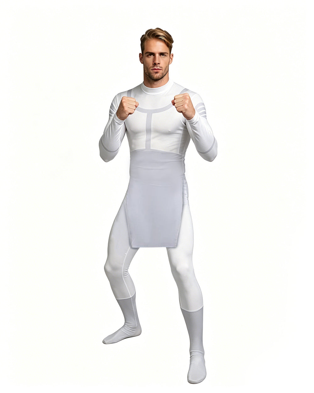 Viltrumite White Uniform Superhero Cosplay Tunic with Footed Tights for Halloween and Cosplay Events