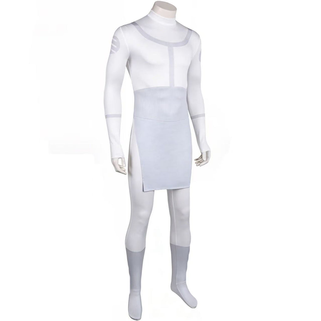 Viltrumite White Uniform Superhero Cosplay Tunic with Footed Tights for Halloween and Cosplay Events