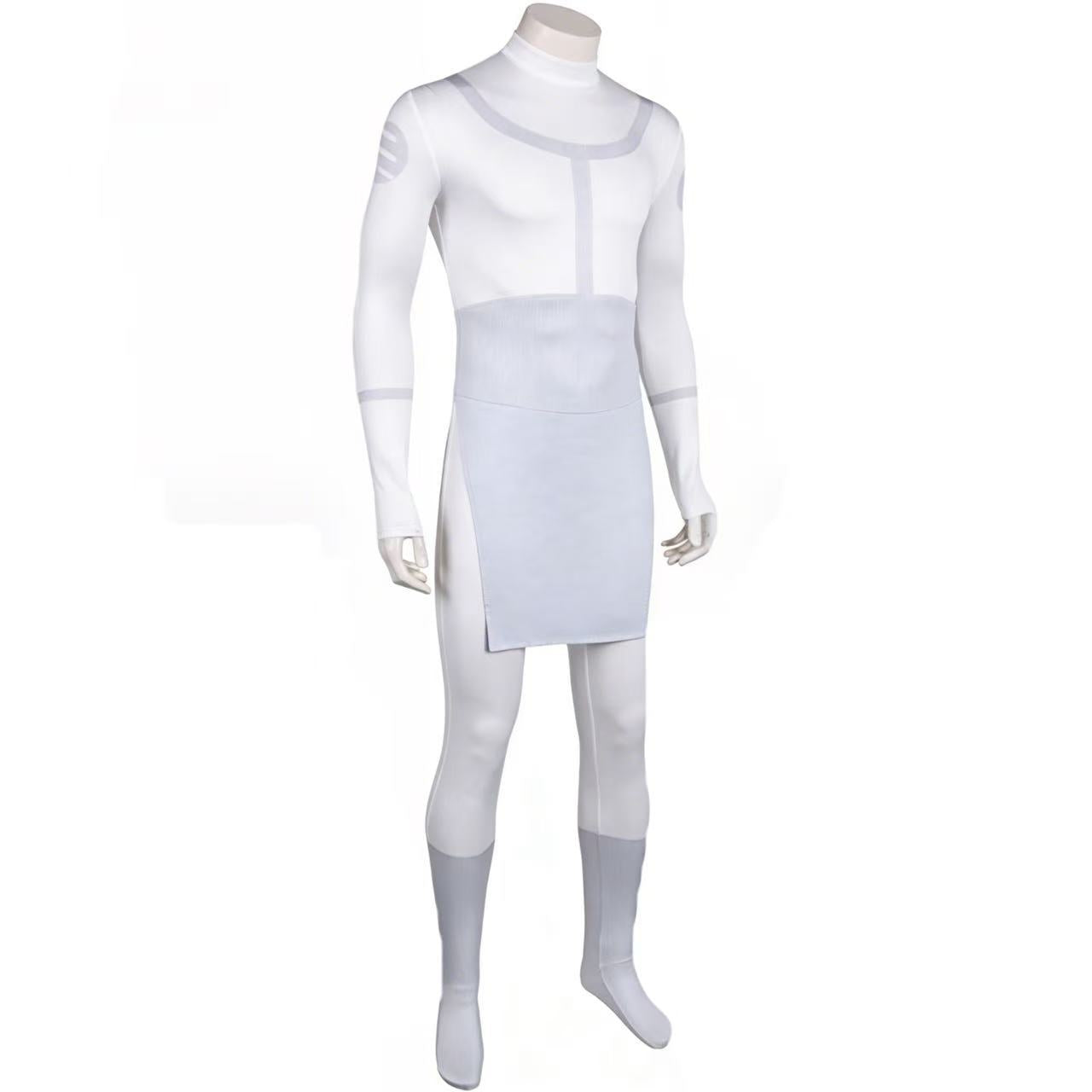 Viltrumite White Uniform Superhero Cosplay Tunic with Footed Tights for Halloween and Cosplay Events