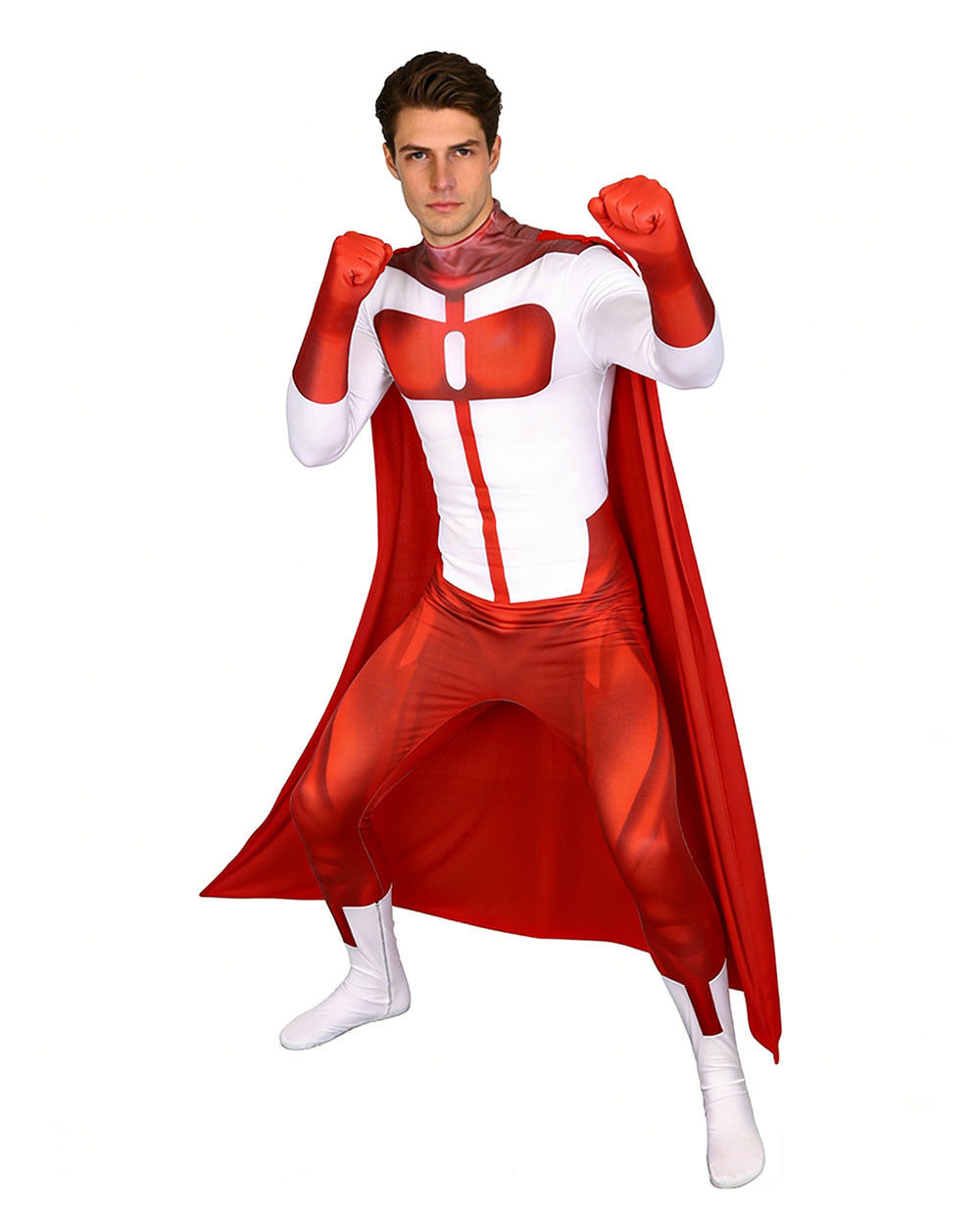 Super Hero Cosplay Costume Jumpsuit with Cape and Mask for Comic Con Party