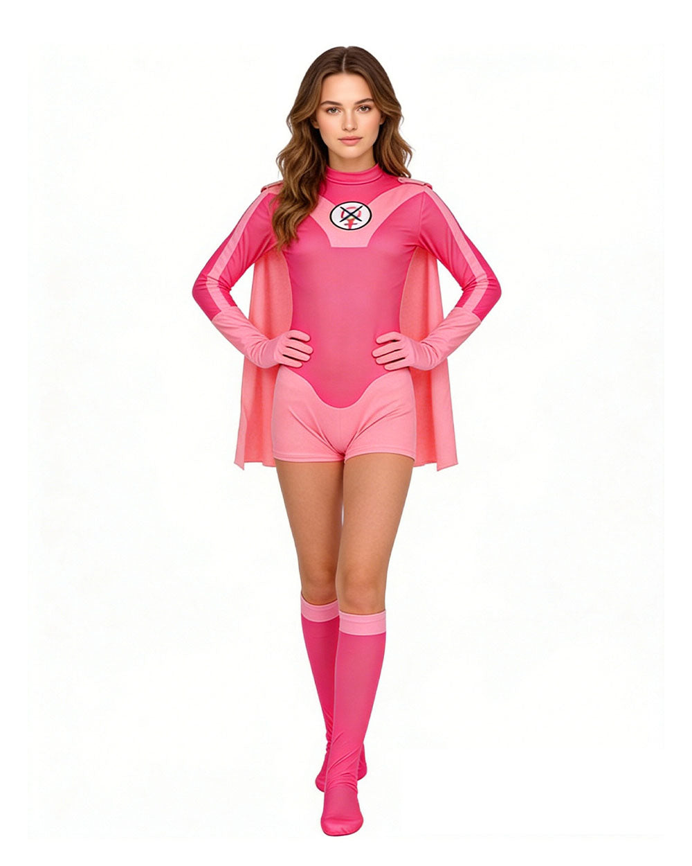 Super Hero Cosplay Costume Jumpsuit with Cape and Mask for Comic Con Party