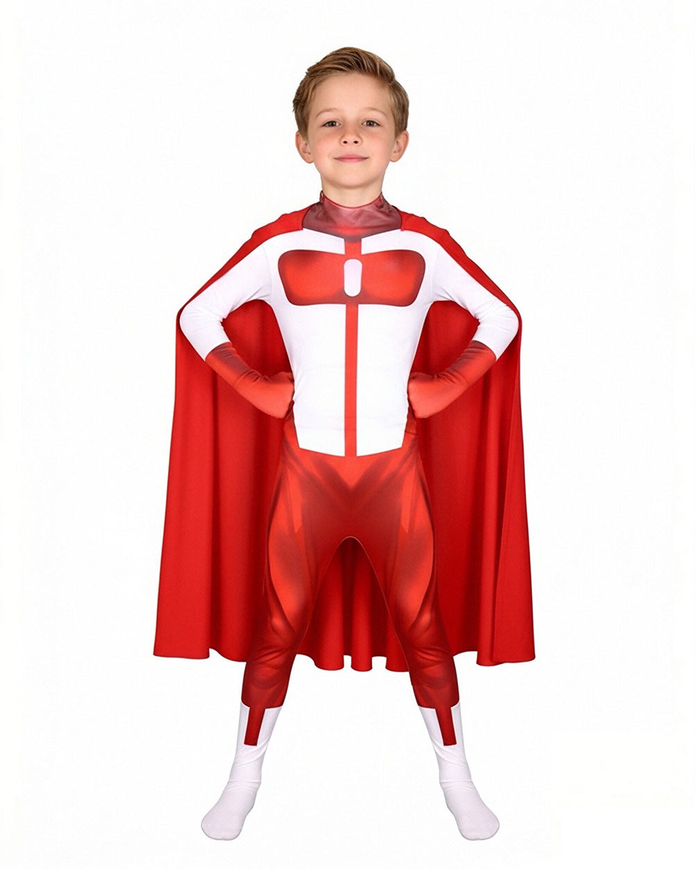 Super Hero Cosplay Costume Jumpsuit with Cape and Mask for Comic Con Party