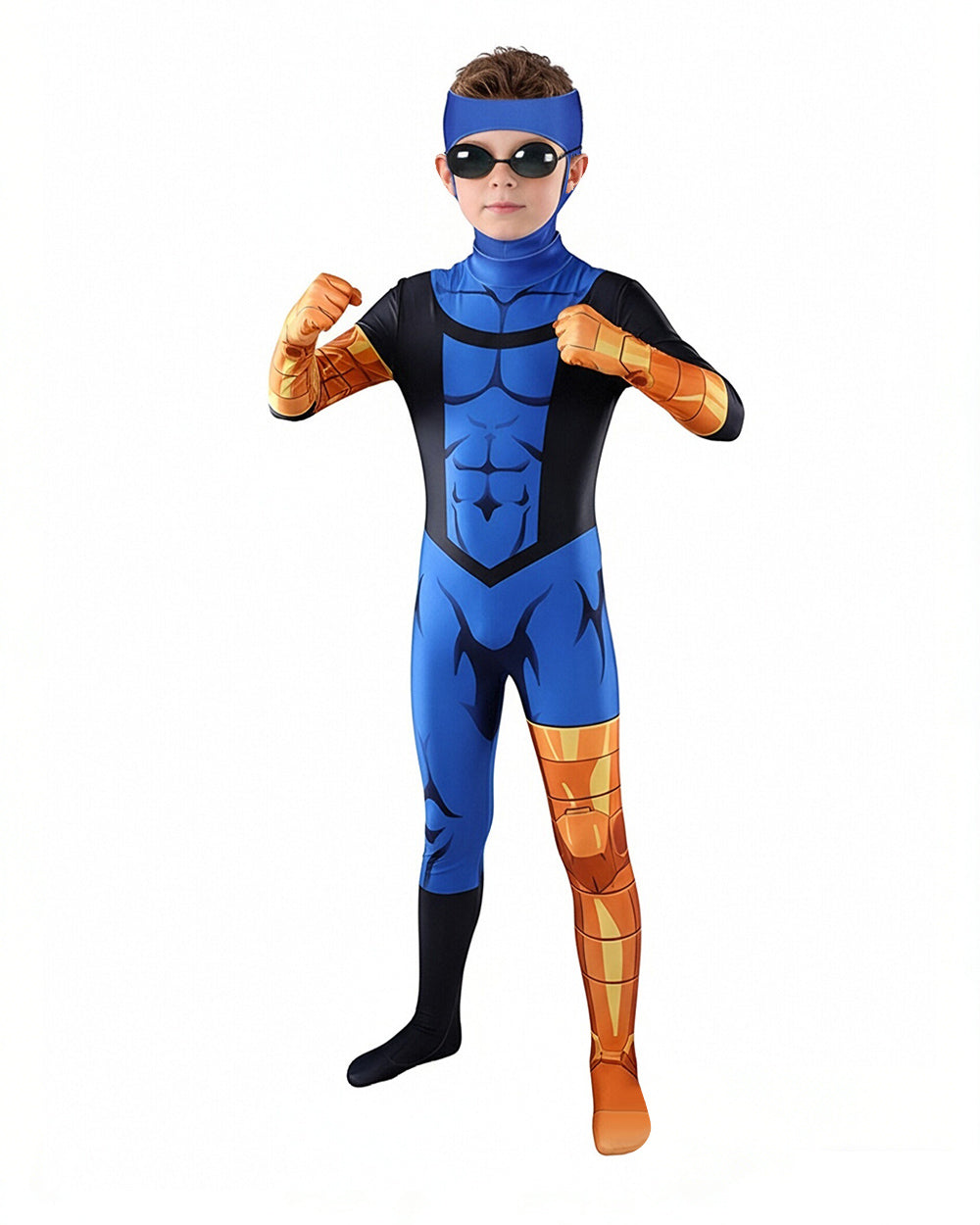 Blue Justice Hero Costume Super Jumpsuit with Headgear and Goggles for Cosplay Events