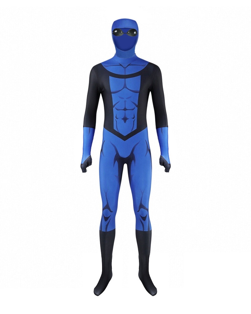 Boys Mark Costume Dark Blue Superhero Muscle Printed Jumpsuit with Helmet and Goggles for Anime Exhibition