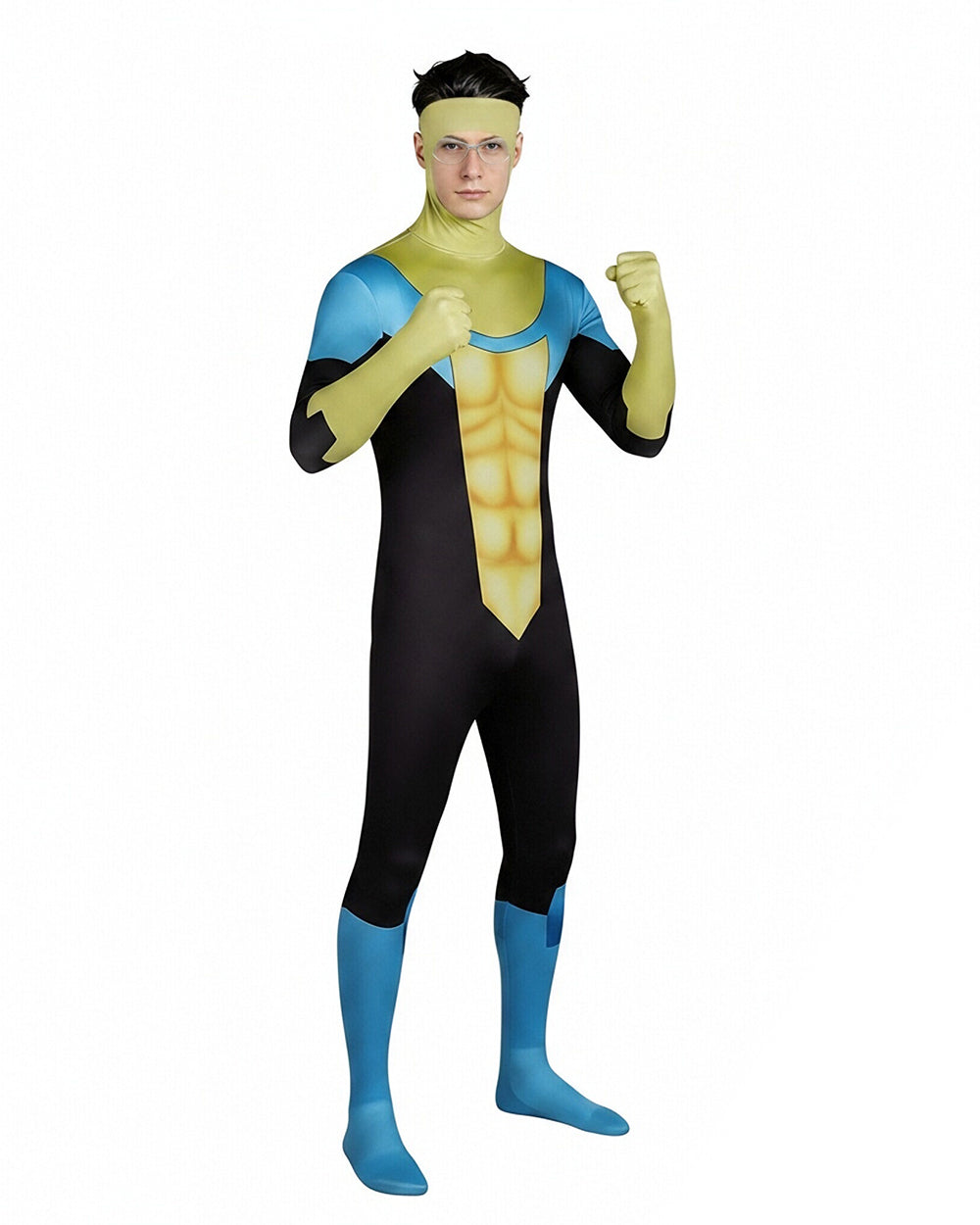 Iconic Super Hero Jumpsuit Yellow Bodysuit with Helmet and Goggles for Cosplay and Carnival Events