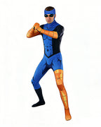 Blue Justice Hero Costume Super Jumpsuit with Headgear and Goggles for Cosplay Events