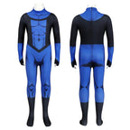 Boys Mark Costume Blue Superhero Muscle Bodysuit Printed Jumpsuit with Helmet and Goggles