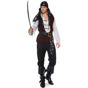 Pirate Costume Deluxe Men Captain Sparrow Costume Caribbean Buccaneer Privateer Cosplay Halloween Costume