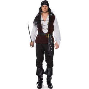 Pirate Costume Deluxe Men Captain Sparrow Costume Caribbean Buccaneer Privateer Cosplay Halloween Costume