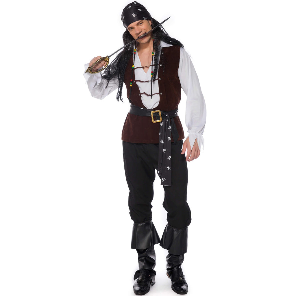 Pirate Costume Deluxe Men Captain Sparrow Costume Caribbean Buccaneer Privateer Cosplay Halloween Costume