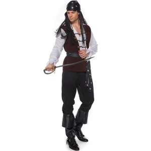 Pirate Costume Deluxe Men Captain Sparrow Costume Caribbean Buccaneer Privateer Cosplay Halloween Costume