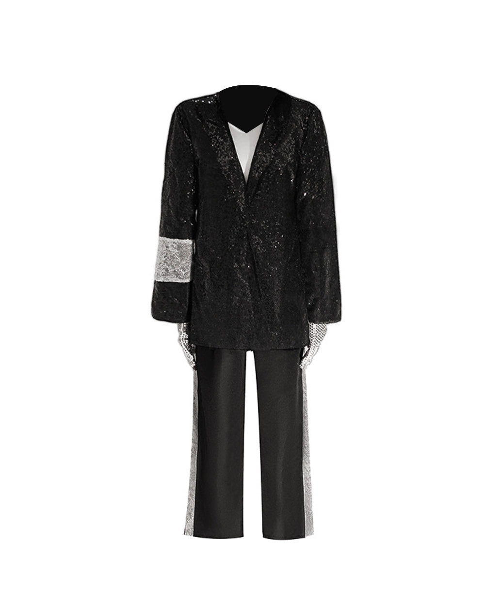 Retro 80s Costume Black Sequin Stage Outfit Music Star Jacket Pants and Hat Full Set for Cosplay