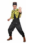 Mens Jogo Costume Yellow Cape Shirt Pants and Volcano Hat 4pcs Suit for Dress Up Party