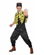 Mens Jogo Costume Yellow Cape Shirt Pants and Volcano Hat 4pcs Suit for Dress Up Party