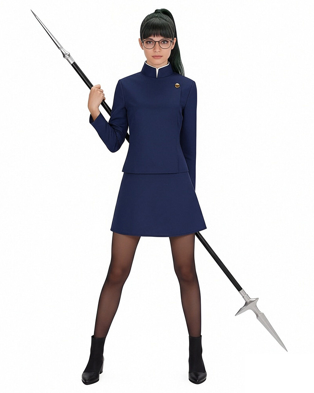 Women Maki Costume Blue Mahito Tops Pants 2pcs Suit for Halloween Cosplay