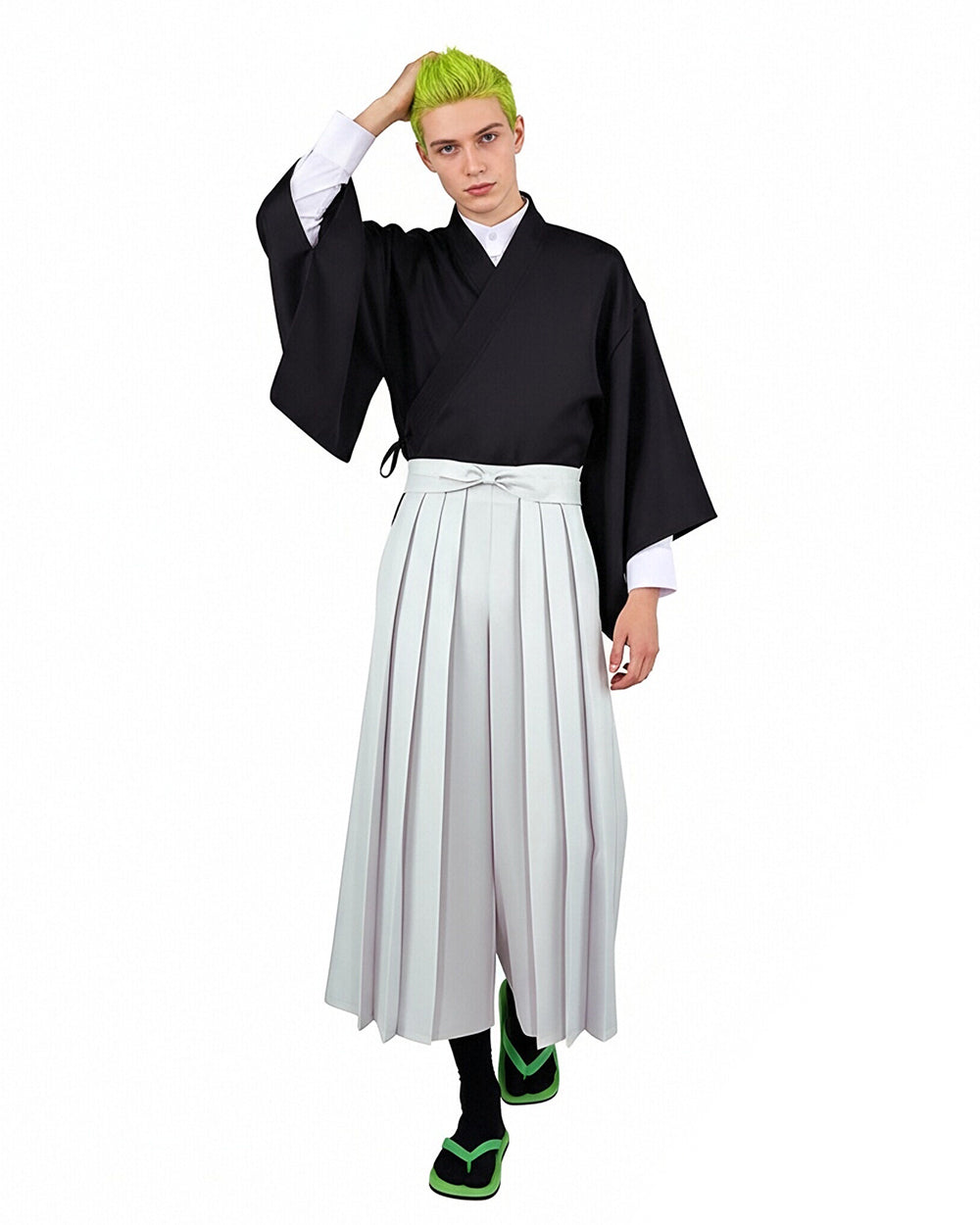 Naoya Costume Black Kimono Outerwear with Pleated Culottes Full Cosplay Set