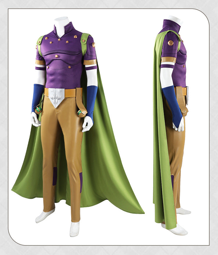 JJBA Spin Master Costume Purple Top with Green Cloak Pants and Hat for Cosplay Events