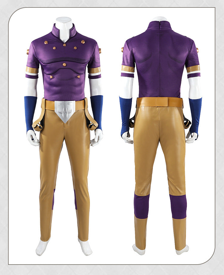 JJBA Spin Master Costume Purple Top with Green Cloak Pants and Hat for Cosplay Events