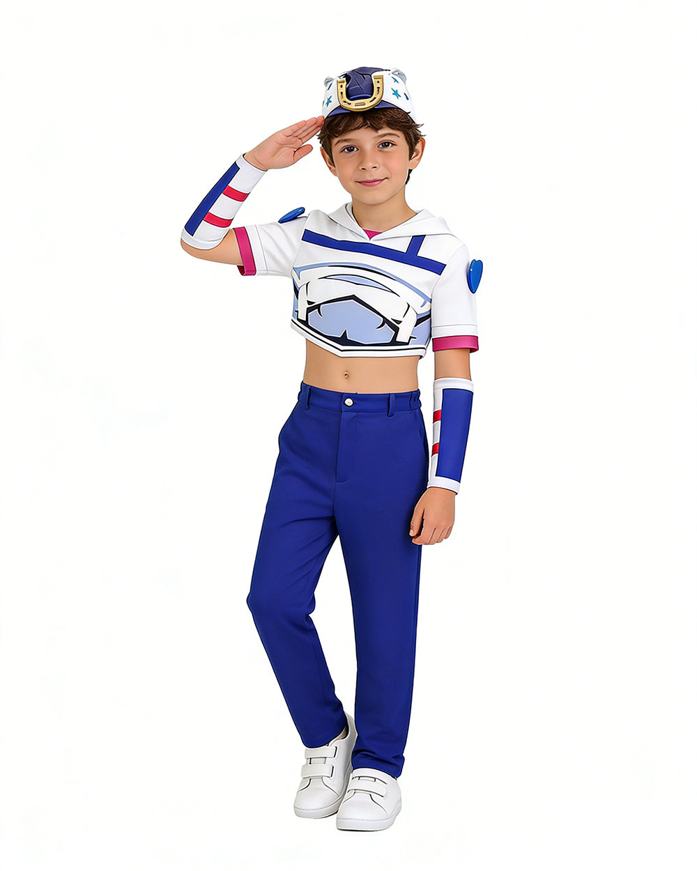 Joe Kid Uniform Short Sleeve Top with Arm Guards Blue Pants and Hat Suit for Comic Con