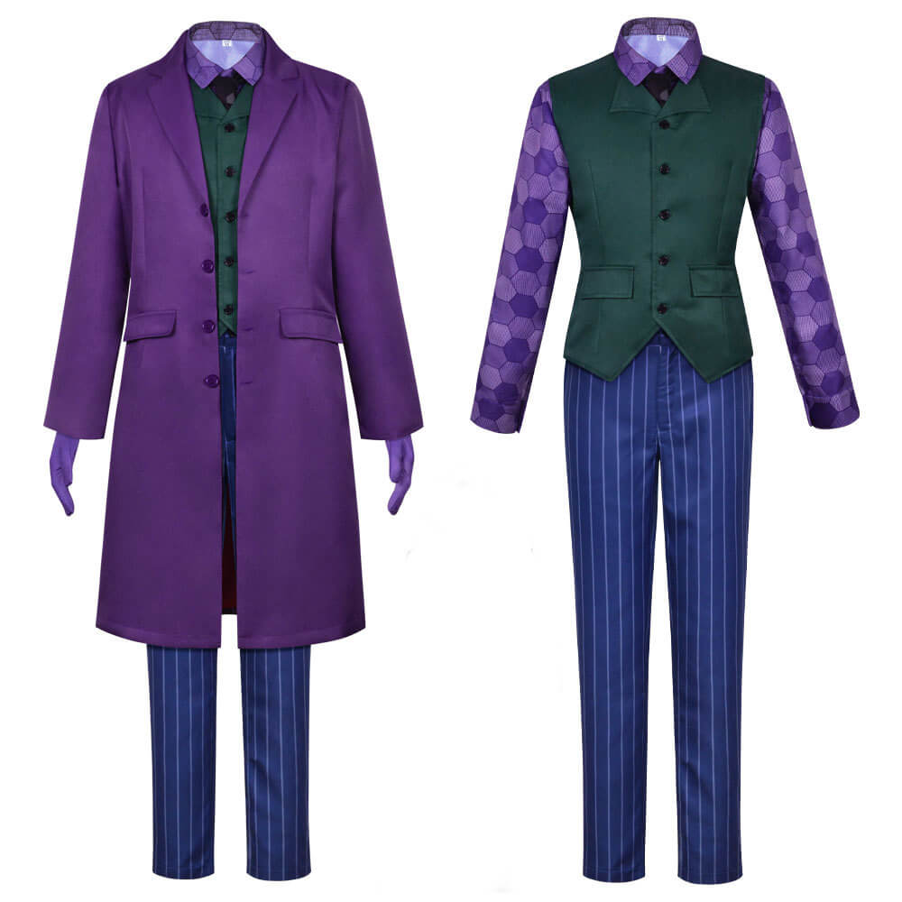 Adult Guason Costume Joker Cosplay Outfit Purple Joker Halloween Overcoat Suit for Men