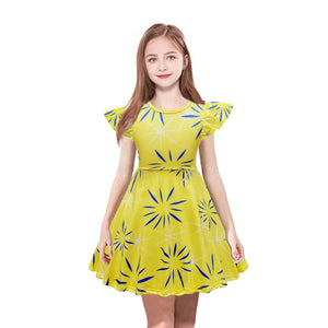 Joy Costume Kids Inside Movie Joy Cute Floral Pattern Flutter Sleeve Dress Wig Accessory for Halloween Party