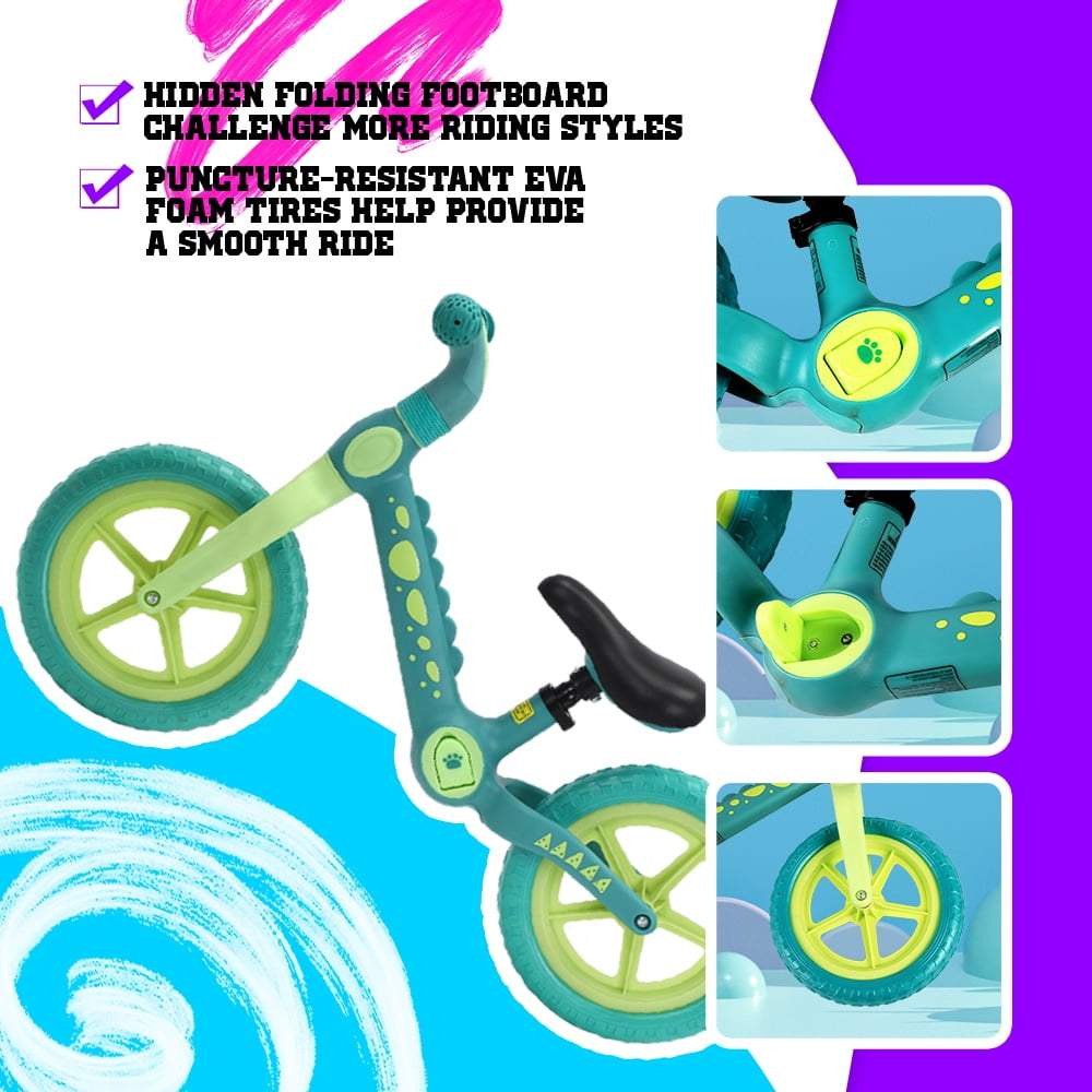 Kids Balance Bike Dinosaur Bike 2 Wheels with Foldable Footrest Ride-on Toys For Boy Girls