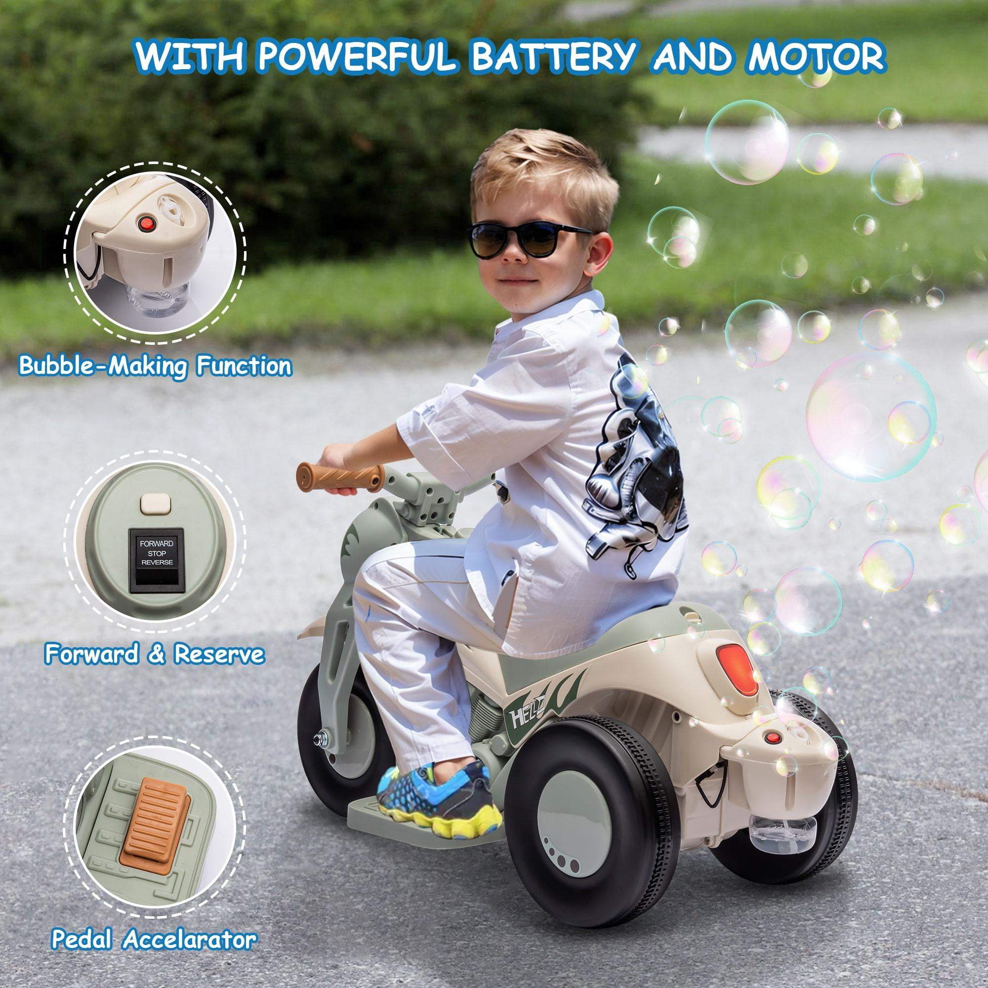 6V Kids Electric Motorcycle 3 Wheels Bubble Car Battery Power Ride On Car With Light Music