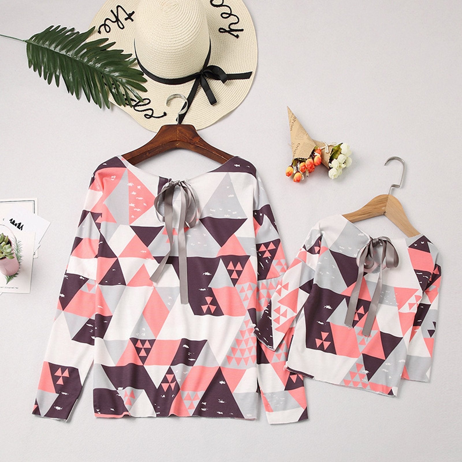 Mommy and Me Geometric Pattern Dress and Hoodie Round Neck Long Sleeve Matching Outfit