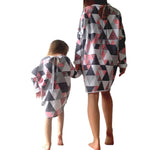 Mommy and Me Geometric Pattern Dress and Hoodie Round Neck Long Sleeve Matching Outfit