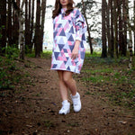 Mommy and Me Geometric Pattern Dress and Hoodie Round Neck Long Sleeve Matching Outfit