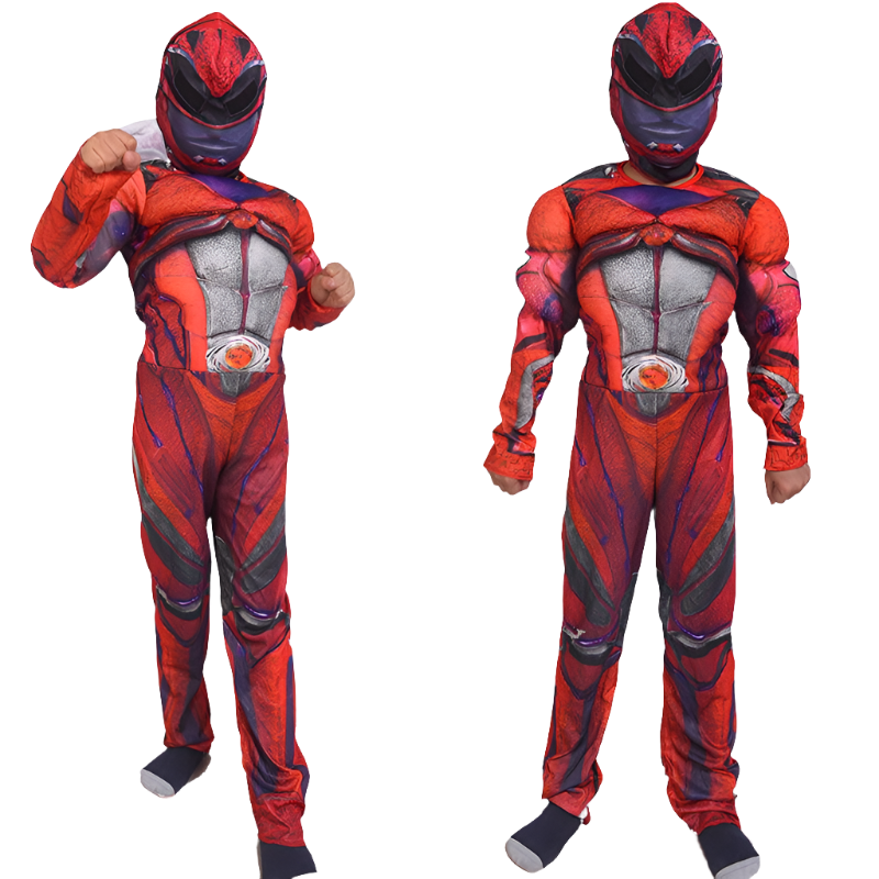 Kids Red Ranger Costume Boys Girls Classic Muscle Halloween Outfit 4-8 Years